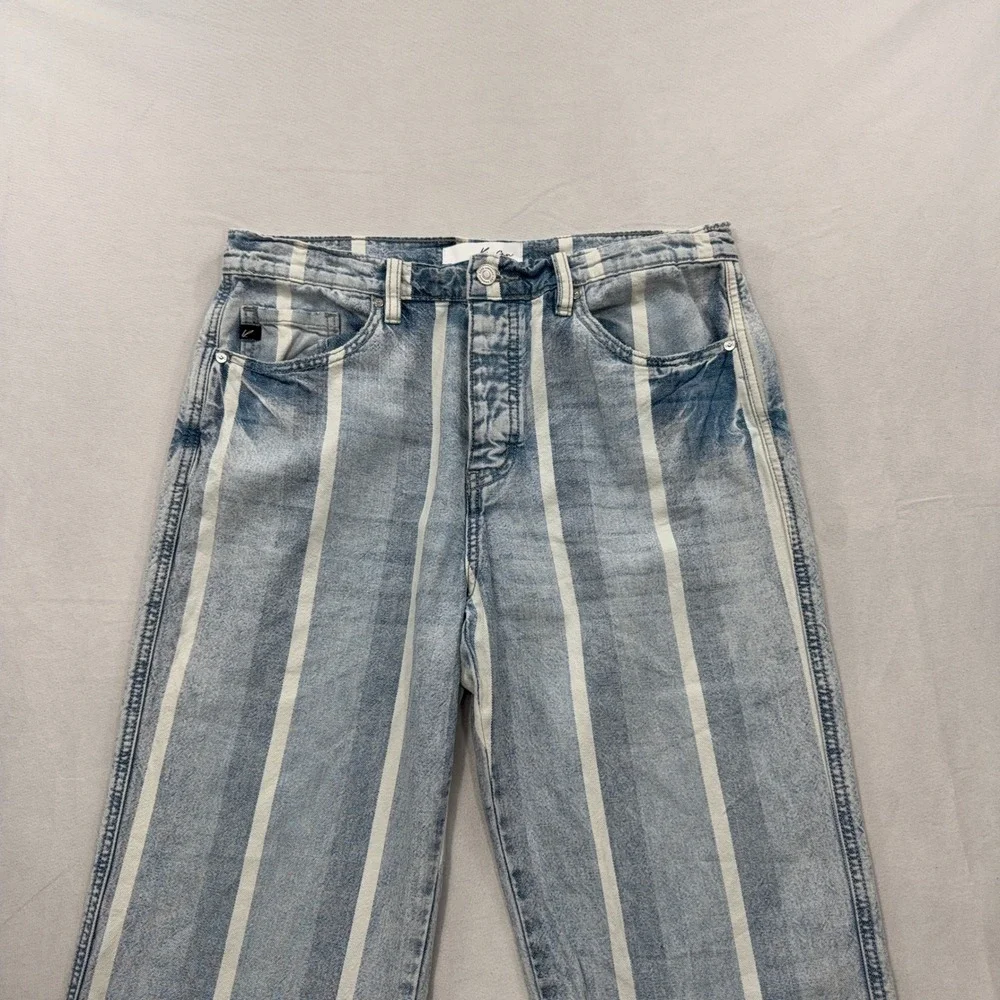 KanCan Jeans Wide Leg Striped High Rise Button Fly Blue White Womens 11/29